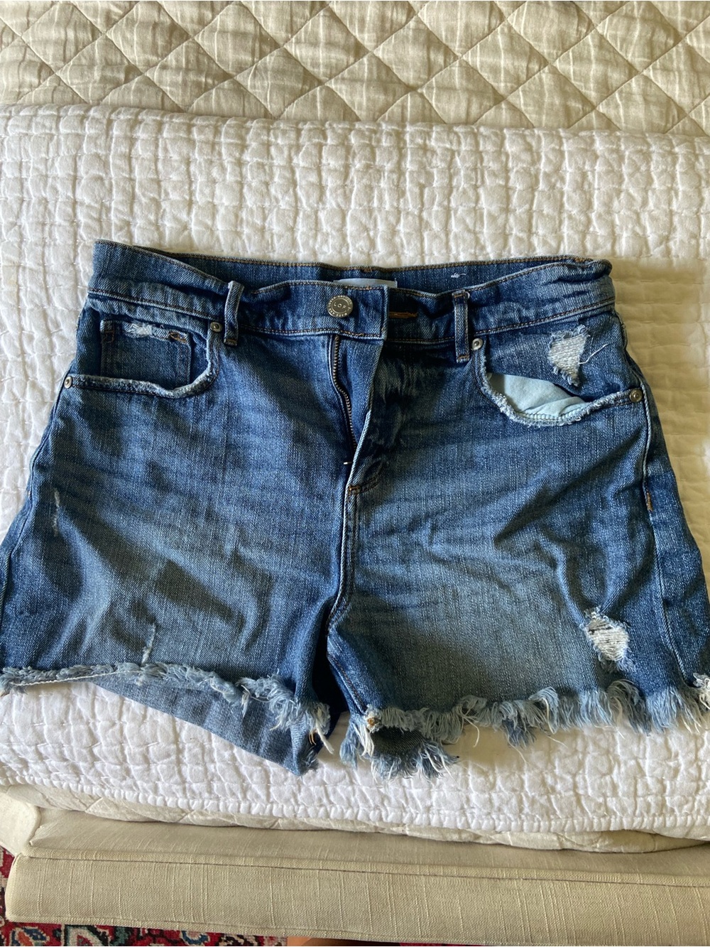 LOFT Distressed Dark Blue Cutoff Denim Shorts